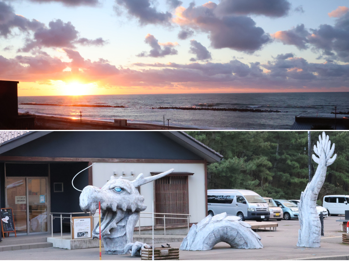 オーシャンビューの客室露天風呂から臨む日本海の夕陽にうっとり 新潟