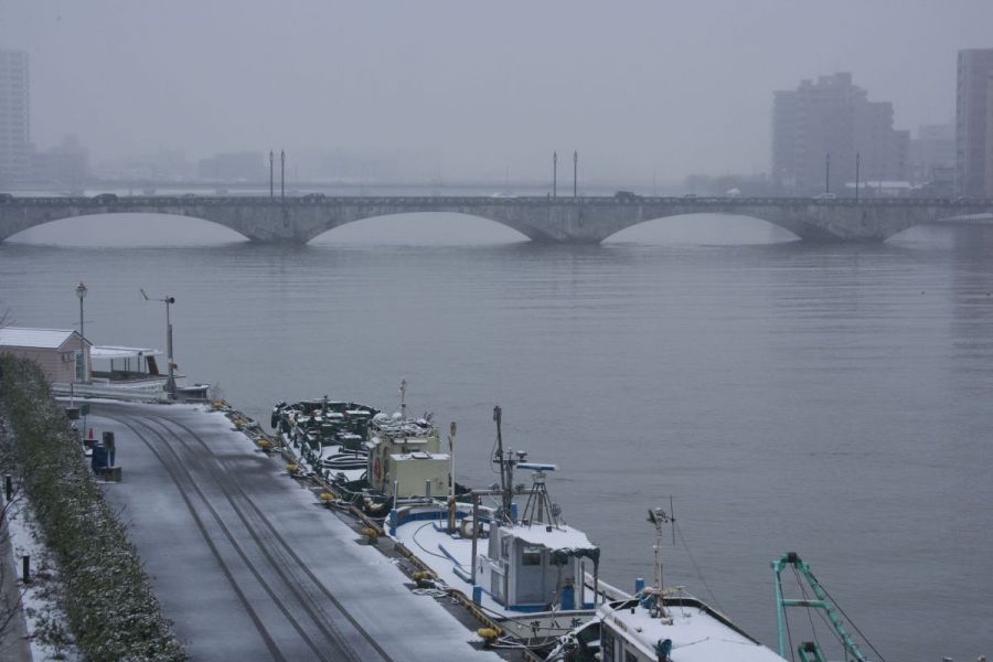 冬、雪の積もった橋