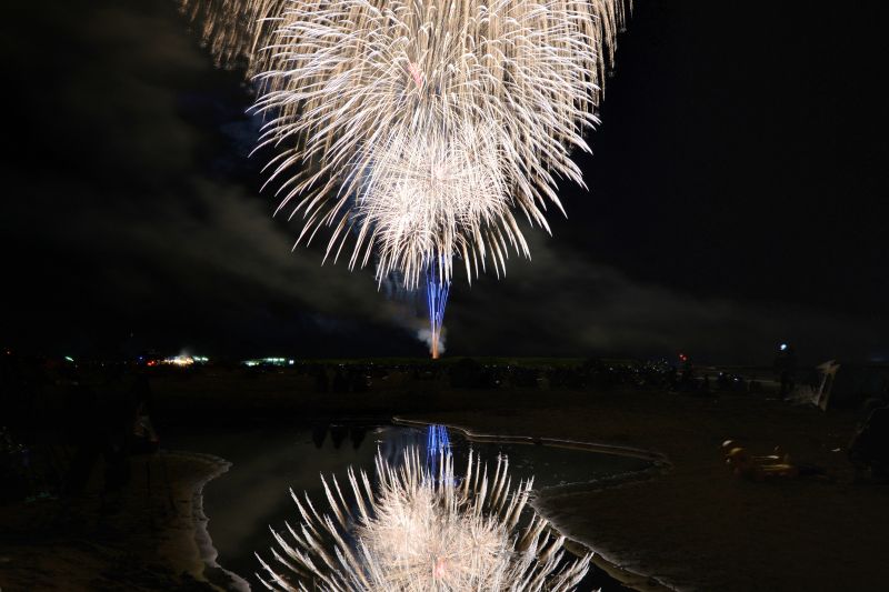 海で花開く美しい花火