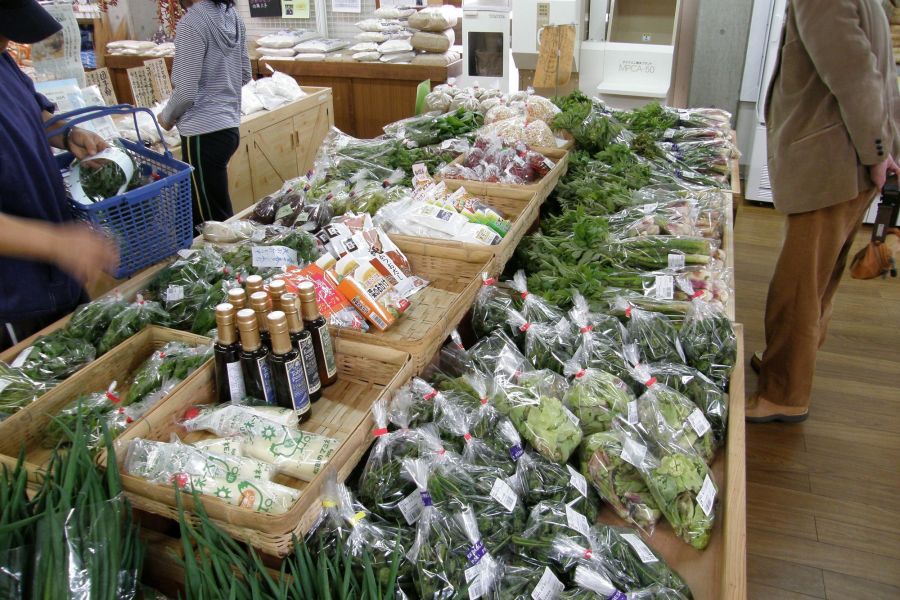 雪だるま物産館内、山菜の時期