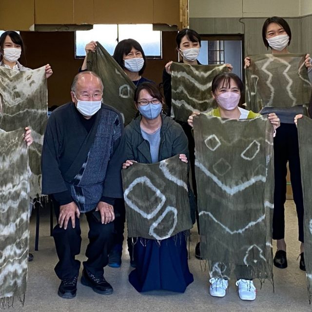 からむしの布と葉を使用！ストール草木染め体験（1枚）