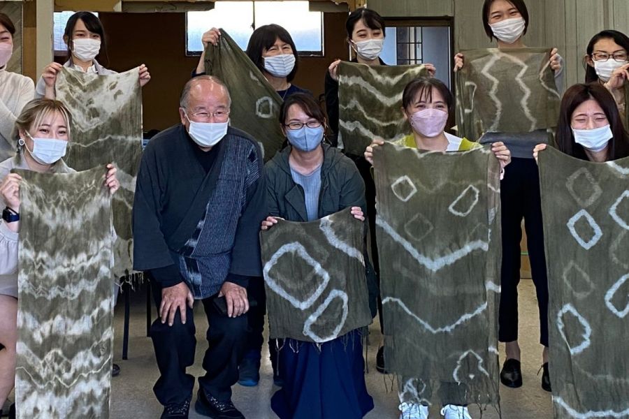 からむしの布と葉を使用！ストール草木染め体験（1枚）
