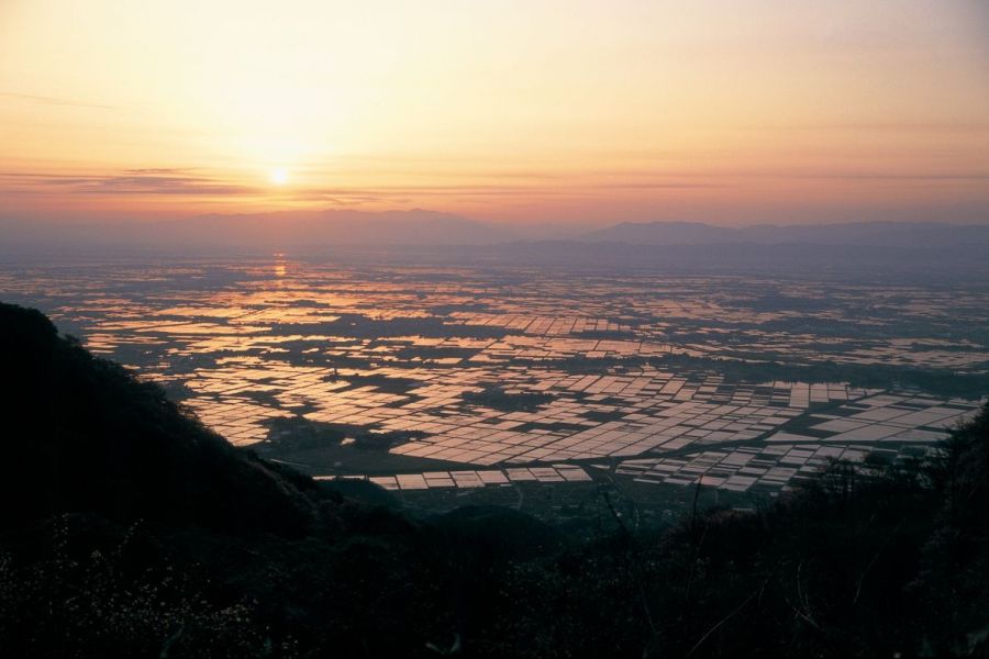 朝日が照らす黄金の水鏡