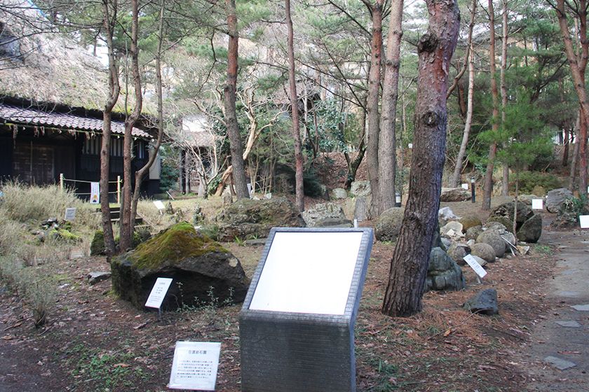 庭園には、「佐渡ひげ地鶏」の飼育展示小屋や移築された佐渡民家などが点在します。