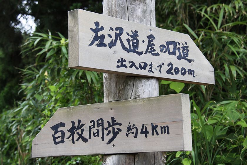 点在する遺構を案内する新穂銀山の道しるべ。