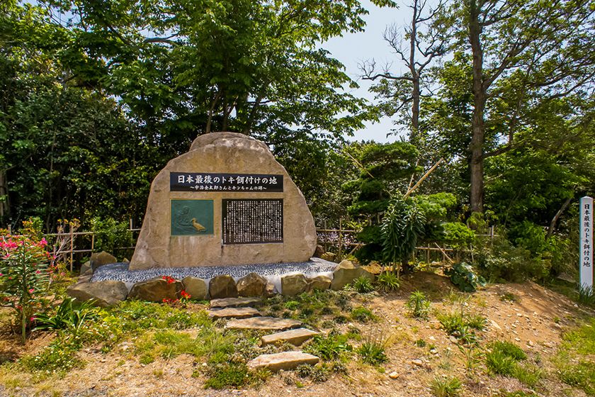 宇治金太郎さんと野生トキの交流を伝える石碑。