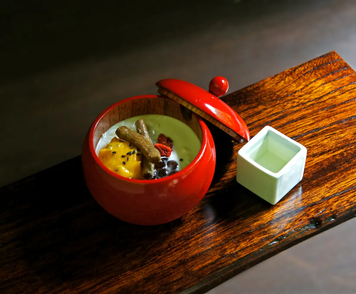 ほうじ茶ゼリーと味醂シロップ