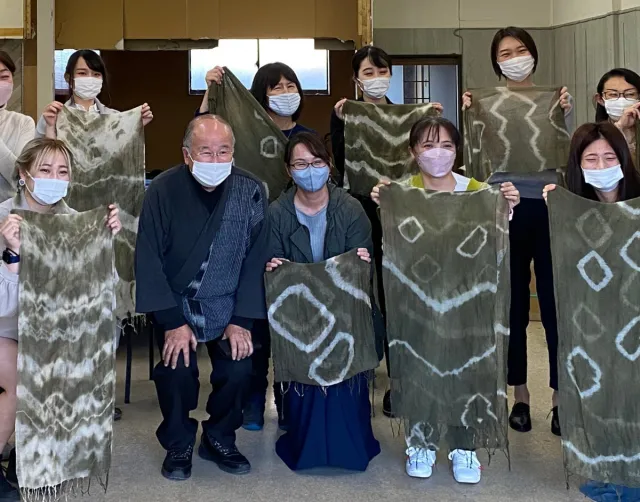 からむしの布と葉を使用！ストール草木染め体験（1枚）