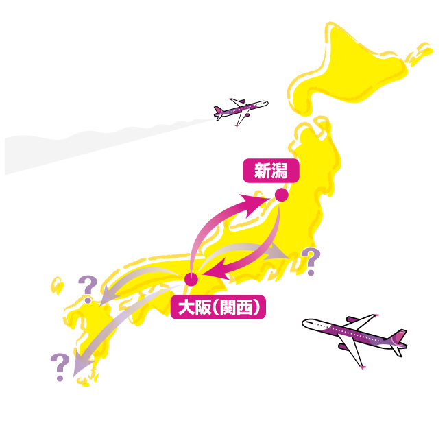 大阪と新潟を結ぶ日本地図