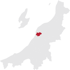 新潟県内での燕、および弥彦エリアの位置